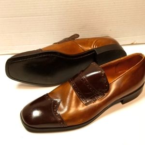 Vintage Original Deadstock 1950s Men's two toned brown kidskin leather slip on